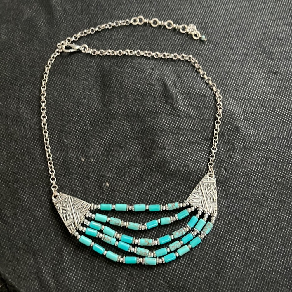 Lucky Brand silver necklace with turquoise color